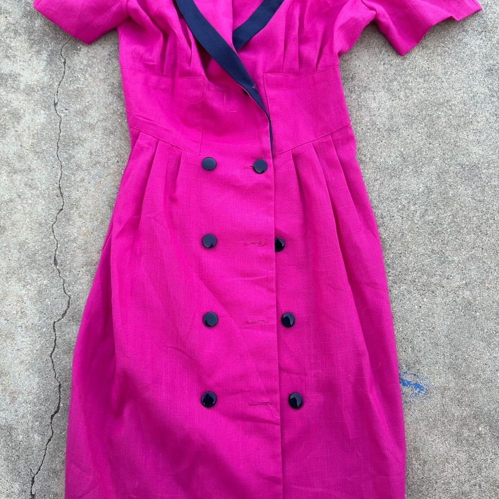 Damon Petite Vintage 80s Dress Double Breasted Pink Career Party Size 4 - Picture 4 of 13